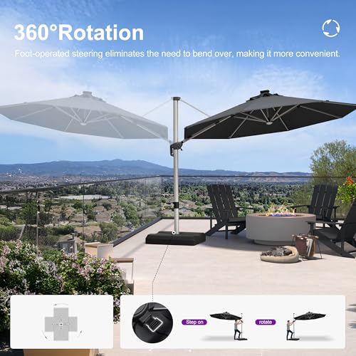 Cantilever Patio Umbrella 11ft Round Solar LED Light