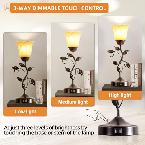 Touch Control Leaf Vintage Table Lamp with 3