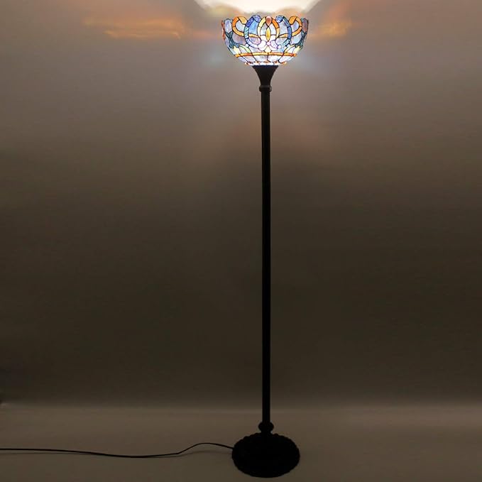 WERFACTORY Tiffany Floor Lamp Blue Purple Cloud Stained Glass Light 12X12X71 Inches Pole Torchiere Standing Corner Torch Uplight Decor Bedroom Living Room Home Office S558 Series (Blue Purple)