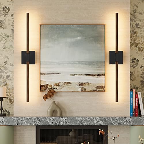 Black Walnut Wireless Wall Sconces with Remote Control 36 Inch