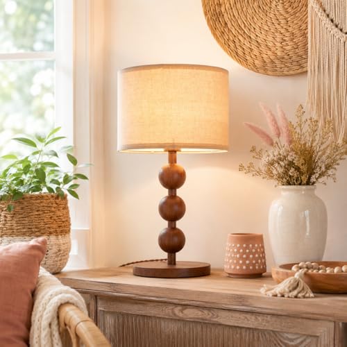 20" Vintage Boho Wood Pattern Table Lamp for Bedroom Living Room