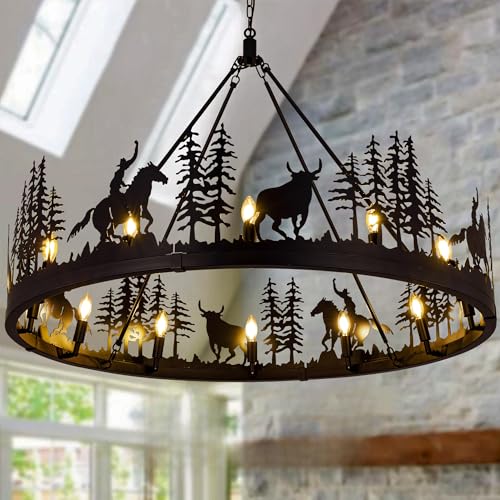 Black Rustic Wagon Wheel Chandelier (12 Count)