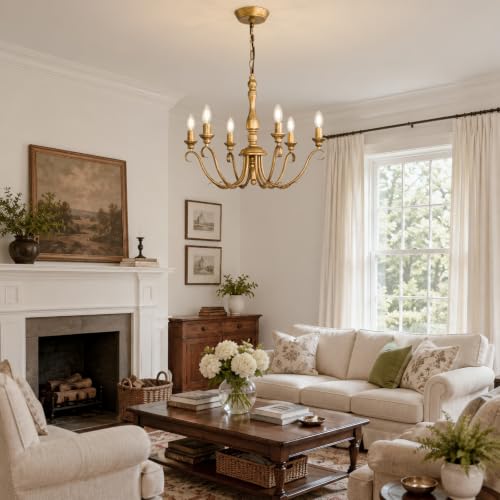 Farmhouse Vintage Antique Brass Chandelier (Distressed Gold)