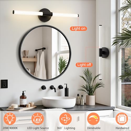 LED Bathroom Vanity Lights Black Modern Wall Sconce 24"
