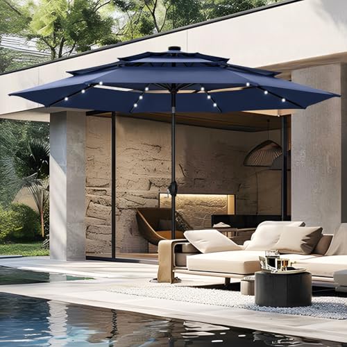10ft Outdoor Patio Umbrella with Solar Lights