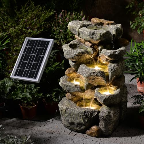 5 Tiered Solar Water Fountain Outdoor Garden with LED Lights