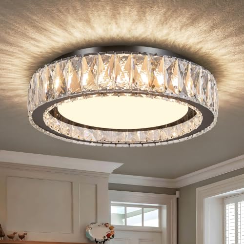 15 Inch LED Dimmable Crystal Flush Mount Ceiling Light Fixture