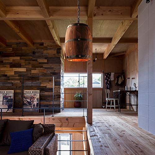 Antique Wood Wine Barrel Pendant Light
