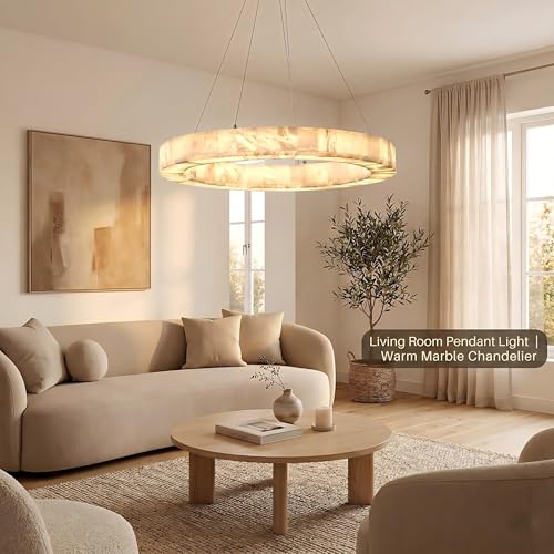 Alabaster Chandelier Spanish Natural Marble Round D30in Chandeliers