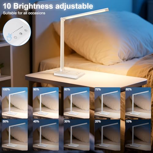 LED Desk Lamp Dimmable Table Lamp Reading Lamp with USB Charging Port