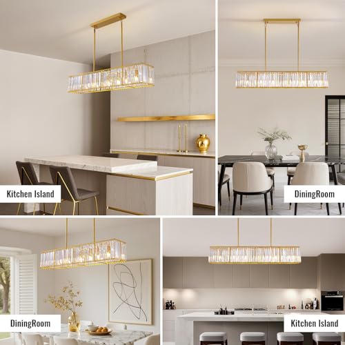 Modern Gold Rectangular Crystal Chandelier for Dining Room L47''