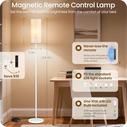 White Floor Lamps for Living Room with Remote and Foot Switch
