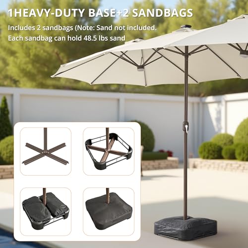 15ft Large Patio Umbrellas with Base & Solar Lights