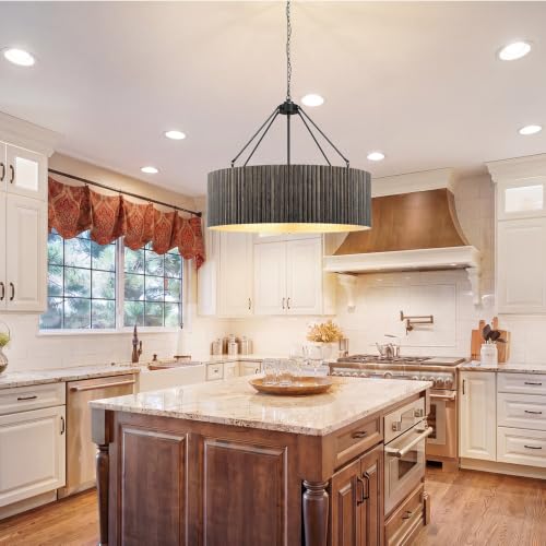 White Washed Wood Drum Chandelier