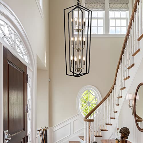 12 Light Lantern Tired Foyer Entryway Hanging Lights Farmhouse High Ceiling Pendant Lights Industrial Chandelier for Hall Foyer Entryway Living Room