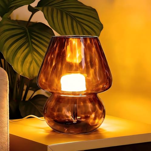USB Plug in Vintage Mushroom Lamp Small Bedside Table Lamp with 3 Temperature LED Bulb