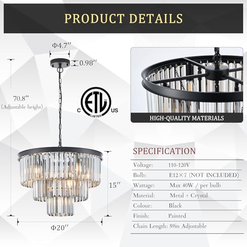 20" Smoke Gray Crystal Chandeliers