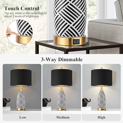 25.5" Black Gold Ceramic Touch Table Lamp (2 Count)