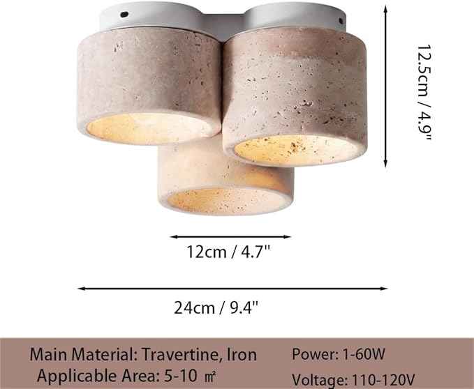 Flush Mount Ceiling Light, Travertine Stone Lamp with Beige Shade, Minimalist Surface Mount Fixture for Hallway, Balcony, Bedroom, Entryway, Corridor, Apartment, Home Decor Residential(Large)