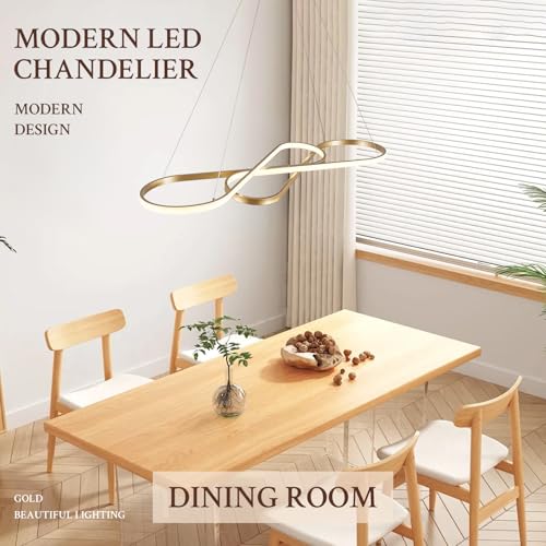 Modern LED Chandelier Gold Dimmable LED Pendant Light for Dining Room Light Fixture Over Table Modern Kitchen Island Lighting High Ceiling with Remote for Living Room
