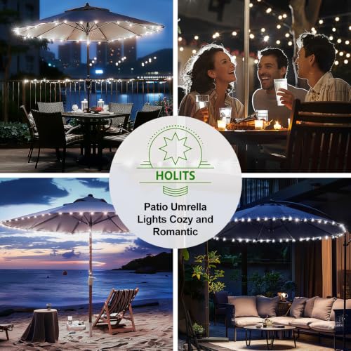 Patio Umbrella Lights Cordless LED Market Table Umbrella Lights with Remote Control Battery Operated Waterproof Parasol String Lights (45 Count)