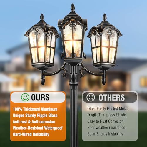 Black Outdoor Post Light with 3