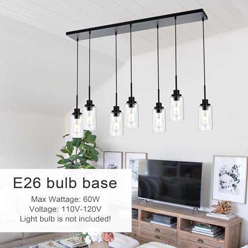 Linear Hanging Pendant Lights with Clear Glass Shade Black
