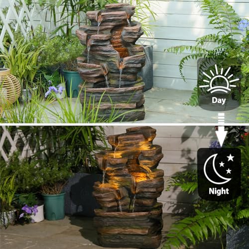 6 Tier Cascading Outdoor Water Fountain 24.2 in Brown Rock