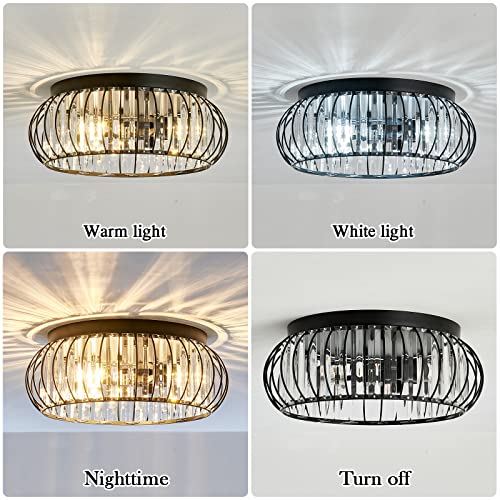 3 Light Flush Mount Ceiling Light Fixtures Modern Crystal Chandelier Black E26 Indoor Lighting for Hallway Bedroom Bathroom Foyer Living Room Dining Room Kitchen
