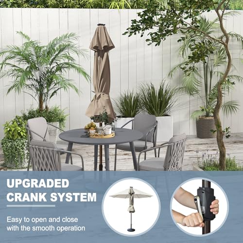 USA 10-Year-Non-Fading 10ft Market Patio Umbrella, Commercial Grade Table Sun Umbrella with 80 Solar LED Lights, Crank Open, Windproof & UPF 50+ UV Protection for Garden, Deck, Pool, Backyard, Heather Beige
