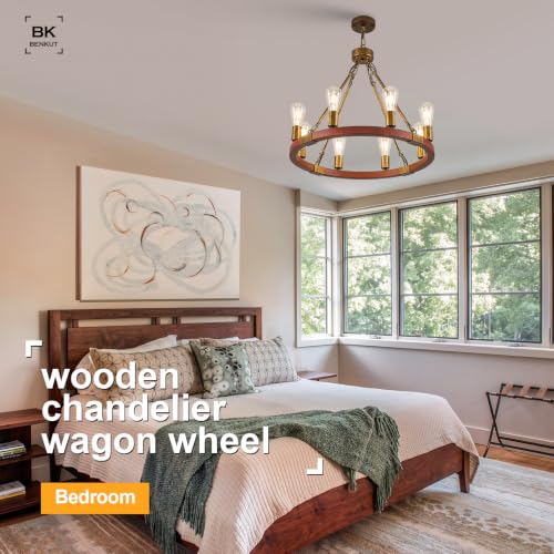 Farmhouse Wagon Wheel Chandelier 24" Rustic Gold Chandelier for Dining Room