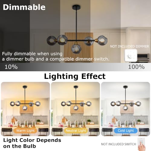 Black and Gold Linear Chandelier 5 Lights Sputnik Pendant Light 36.6 Inch