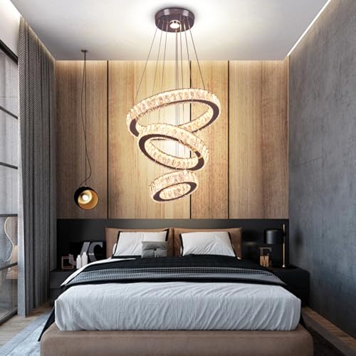 LED Chandeliers Modern 3 Rings Crystal Chandelier Ceiling Light Fixture Height Adjustable and Stainless Steel Pendant Lighting Fixtures for Dining Room Living Room Kitchen