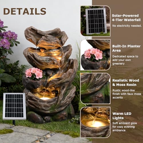 25.2" Tall Solar Water Fountain Outdoor Waterfall Feature