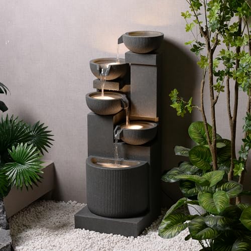 39.76” H 5 Tiers Cascading Bowls Outdoor Water Fountain Made with Eco