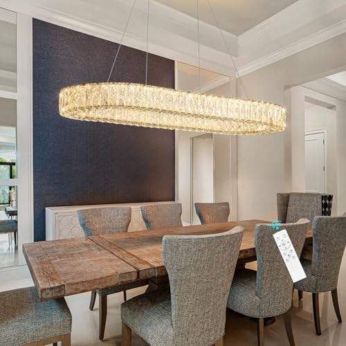 L40 xW16 Modern Oval Crystal Chandelier Glam Dimmable Crystal Ceiling Chandeliers for Dining Room Kitchen Island Glod