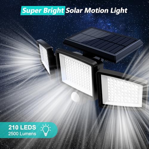 Solar Outdoor Lights 2500LM 210 LED Security Lights with Remote Control (3 Count)