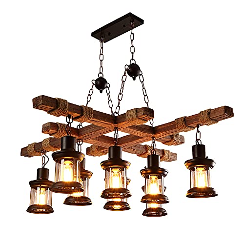 Wooden Pendant Lights for Kitchen Island Farmhouse Chandelier Metal Hanging Lights Retro Ceiling Light Handmade Lighting Products for Kitchen
