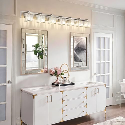 Brushed Nickel Bathroom Light Fixtures Crystal Vanity Lighting Fixture Modern Bathroom Vanity Light 7 Light