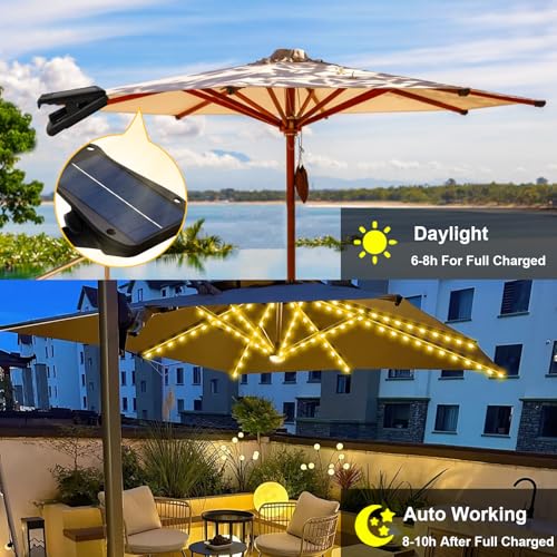 Patio Umbrella Solar Lights Outdoor 8 Strands with 8 Lighting Mode 152 LEDs