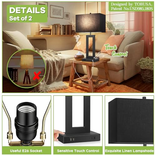 22" Modern Touch Control Table Lamp Set of 2 with 2 USB Ports (2 Count)