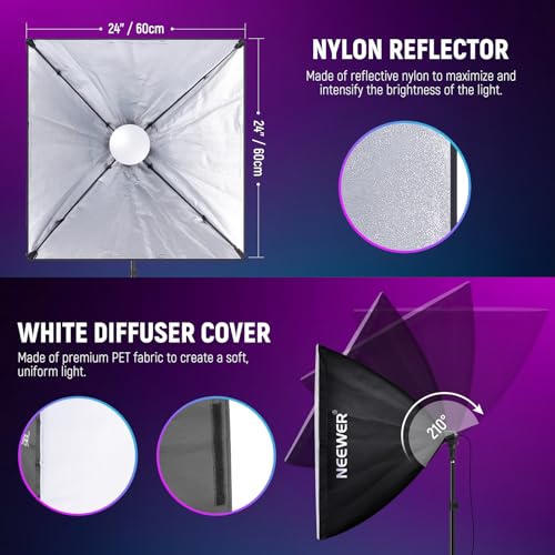 2 Pack 520W Equivalent RGB Softbox Lighting Kit App Control