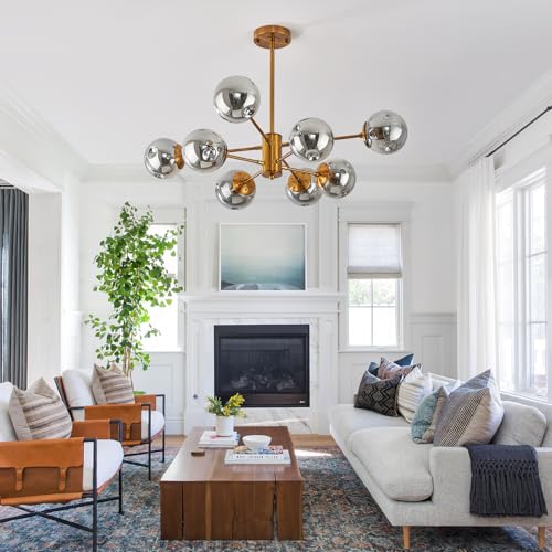 Gold Sputnik Chandeliers for Dining Room Modern Glass Globe Light Fixture