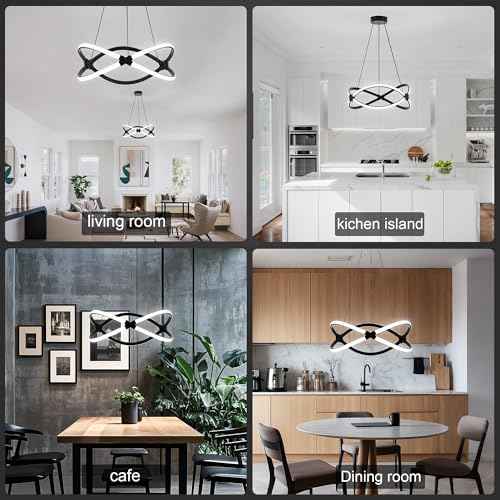 Mayful 18.5 Inches Black Modern Chandelier with Remote Control, 2 Rings Dimmable Led Large Chandeliers for High Ceilings, Height Adjustable Living Room Chandelier for Dining Room, Entrance, Foyer