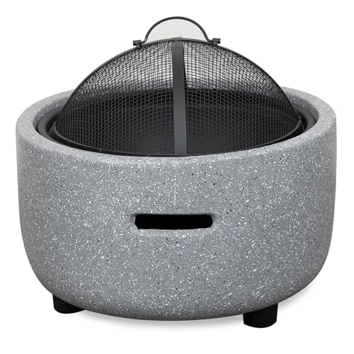 QFC334 Contemporary Gray Woodburning Firepit with Lid & Wood Poker