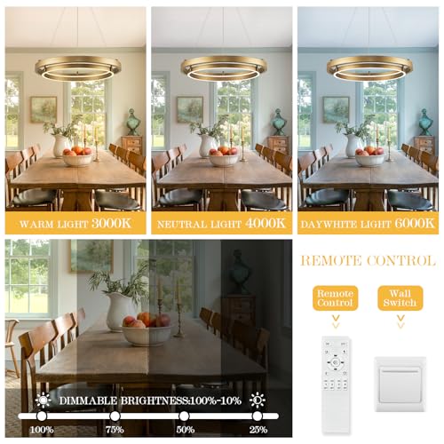 LED 2 Ring Brass Gold Chandelier Dimmable Up Down Light