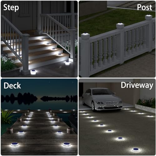 Solar Discs Lights Outdoor IP68 Waterproof 6 Pack White Round (6 Count)