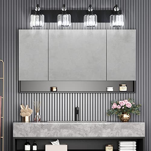 Black Crystal Vanity Light Fixtures 4 Light Crystal Bathroom Vanity Lights Fixtures Over Mirror Modern Matte Black Bath Wall Lights
