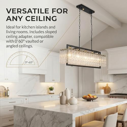 36" Black Crystal Ripple Glass Rectangle Pendant Chandelier 5