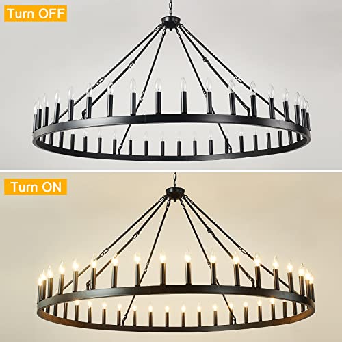 64 Inch Black Extra Large Wagon Wheel Chandelier